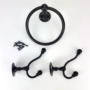 Pottery Barn Black Sussex Double Hooks and Sussex Towel Ring